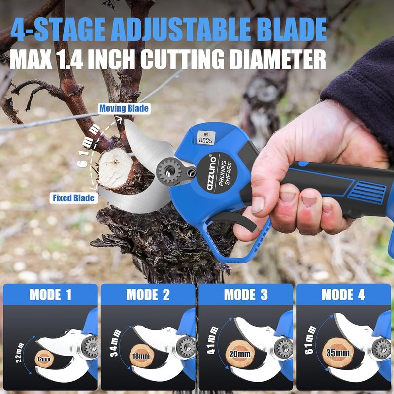 AZZUNO 20V 2-IN-1 Electric Pole Pruning Shears: 1.4 Inch Cordless Long Handle Pruner 13ft Reach, Brushless Branch Cutter with LCD Display for Tree Trimming Gardening (2Pcs 2.0Ah Batteries and Charger) - Image 5